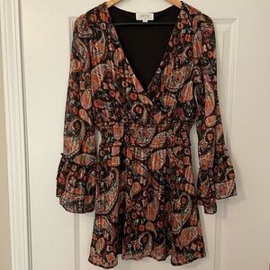NWT Vici for Peach Love California Paisley Long Sleeve Mini Dress